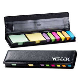 Sticky Notes Page Markers Colored Index Tabs Flags Bundle Set,2 Mini Rectangular Notes And 6 Index Arrow Flags Organizer（640pcs）, With a 15 cm (6 inch) Ruler. Leather Look Design Holder（1Set）.YISEEK