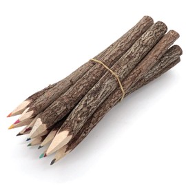 Bark 7 Inch Colors Pencils Set Assorted-Stick Twig of Wood Pencils Outdoor Colored Wooden Pencil Tree for Child Camping Decorations Color Wood, Color Pencils for Adult and Outdoor Wedding Decorations