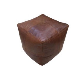RAJERIYA Square Leather Pouf Moroccan Pouf - Genuine Goatskin Leather - Room Decor -Hassock & Ottoman Footstool - Square & Large Ottoman Pouf - Unstuffed (Brown Color)