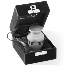 Reminded Small Cremation Memorial Urn for Human Ashes, Silver with Black Striped Miniature Keepsake Urn with Velvet Case