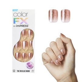 KISS imPRESS No Glue Mani Press-On Nails, Color FX, Dimension', Light Neutral, Short Size, Squoval Shape, Includes 30 Nails, Prep Pad, Instructions Sheet, 1 Manicure Stick, 1 Mini File