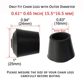 Chair Leg Floor Protectors,16mm 5/8 Inch Anti Slip Rubber Table Chair Leg Caps,Black, Fit Round Diameter 0.61"~0.65", 20 Pack