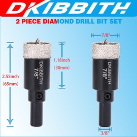 7/8" Diamond Hole-Saw Bits with Pilot Drill Bit - 2pc 7/8 in Diamond Tipped Tile Hole Saws with Guiding Bit for Accurate Drilling, for Porcelain Tile Ceramic Pottery Granite Stone Glass Bottles 22mm