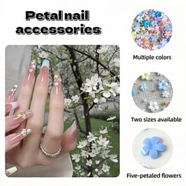250-300 Pieces 3D Nail Art Flowers Flat Back Charms, Mixed Colors, 0.12-0.24 Inch Mix Color Petals with Gold Beads & White Pearls, DIY Nail Gems Rhinestones (Colorful Five Petals)