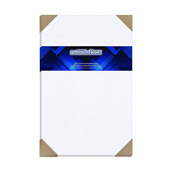 50 Bright White Linen 80# Cover Paper Sheets - 11"