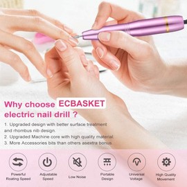 Torno Eléctrico para Uñas,11 en 1 Torno para uñas Profesional ,20,000 RPM Velocidad Ajustable Máquina de Lima Uñas,Taladro para Uñas con kit de brocas y bandas de lijado,Herramienta De Manicura Pulidora Eléctrica Para Acrílicos, Geles, Rosa Taladro para U