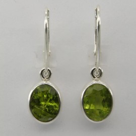 Amber America Green Oval PERIDOT Earrings 925 STERLING SILVER Leverback Genuine, Natural #30e