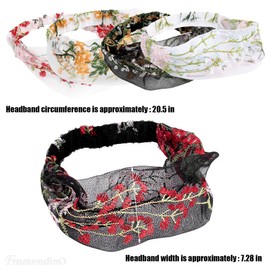 Framendino, 5 Pack Wide Lace Head Bands Embroidery Floral Elastic Hairband for Women Hair Accessories