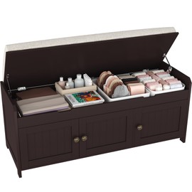 HOMEFORT 41.3" Shoe Bench with Lift Top Storage, Entryway Bench with Cushioned Seat, Wooden End of Bed Bench, Shoe Cabinet Bench with Hidden Storage Space, for Bedroom, Hallway,Espresso
