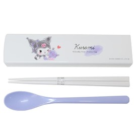 Kamio Japan 053051 Kuromi Twin Set, Slide Type, Bento Box, Portable Chopsticks, My Chopsticks, Eco Friendly, Spoon