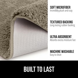 Gorilla Grip Premium Luxury Bath Rug, 36x24, Absorbent, Soft, Thick Shag, Bathroom Mat Rugs, Machine Wash, Microfiber Dries Quickly, Mats for Bath Room, Shower, Bathtub and Spa Floors, Beige