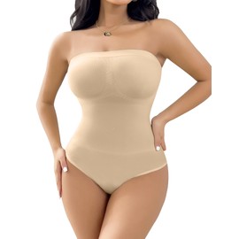 SheBuddy Women's Strapless Shapewear Triangle Bodysuit Tummy Control Seamless Sculpted Body Shaper with Removable Straps
