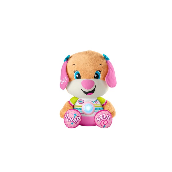 Fisher-Price HCJ37​​ Laugh & Learn So Big Sis - UK English Edition, Large Musical Plush Puppy Toy with Learning Content for Infants and Toddlers, Multicolor, 40.0 cm*17.5 cm*22.0 cm