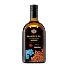 Flax Seed Cooking Oil - Amber Glass Bottle - Extra Virgin, Cold Pressed Flaxseed Oil Unrefined and Non-Deodorized Pure Essential 11.83 OZ