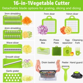 Vegetable Chopper w/Container, 16-in-1 Multifunctional Kitchen Mandoline Slicers and Vegetable Cutters, Cheese Grater, Dicing Machine, Kitchen Vegetable Cutter for Veggie Onion Salad Fruit Potato