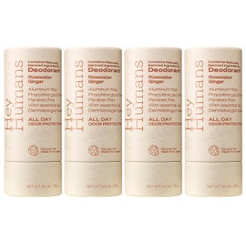Hey Humans Aluminum Free Deodorant for Women and Men, Contains Naturally Derived Ingredients, Long Lasting Odor Control with Refreshing Essential Oils Pack of 4 Rosewater Ginger