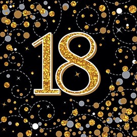 Oaktree Sparkling Fizz 18th Napkins 33 x 33 cm 3-Ply Black and Gold (Pack of 16)