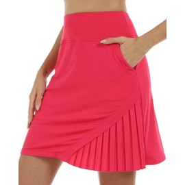 MoFiz 20" Golf Skorts Skirts for Women 4 Pockets Knee Length Tennis Skort Womens High Waist Casual Athletic Tennis Skirt Rose Red L