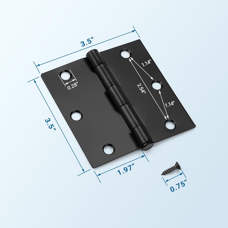 KNOBWELL 10 Pack Matte Black Door Hinges 3.5" X 3.5"