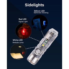 RovyVon Aurora A8 G4 Keychain Flashlights USB C Rechargeable, 650 lumens Super Bright Small EDC Flashlight Gear with Magnetic Clip and Tail Base for EDC Carry Outdoors (365nm/Red/White Sideligts)