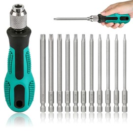 GothicBride T6-T40 Torx Screwdriver Set 12 Pieces 1/4 Inch Magnetic Torx Set with Hole S2 Steel 100 mm Long Hex Electric Screwdriver Bit Set