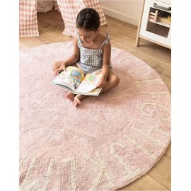 ABC Nursery Rugs Round Kids Rug Circle Alphabet Rug Kids Play Mat for Infants Boys Girls Soft Cotton Carpet Educational Area Rug 47inch (Pink)