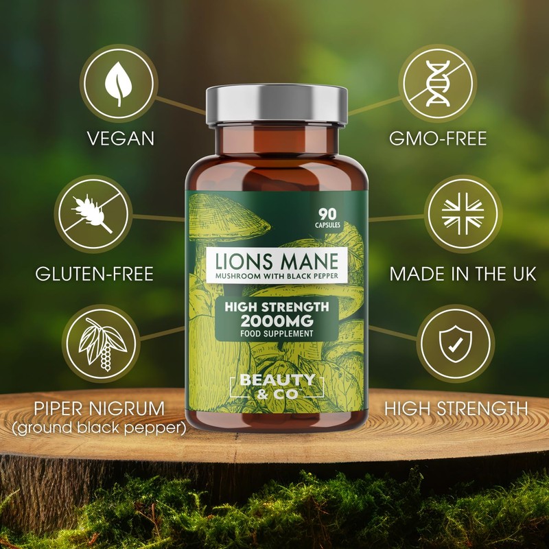 Ashwagandha 5000mg Tablets and Lions Mane 2000mg, High Strength, Vegan,