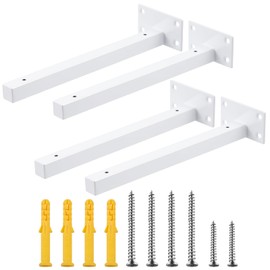 Glarks 4 Pack 10 Inch White Shelf Brackets, Industrial Floating Shelf Bracket, Wall Mounted Heavy Duty Rustic Shelf Brackets with Screws and Anchors for Shelves Support DIY