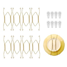 Ericrise Pack of 8 Plate Hangers, Invisible Plate Hangers, Wall Plate Hangers, Decorative Wire Plate Holder, 8 Inch Golden W-Type Plate Hanger with 8 Wall Hooks for Plates and Art