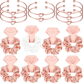 8 Gomas para Pelo de Satén Scrunchy de Despedida de Soltera Cintas para Cabello y 8 Pulseras de Dama de Honor (Oro Rosa, Blanco)