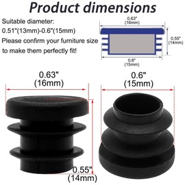 HARY 20Pcs Chair Leg Caps, 16mm/0.63 Round Rubber End Caps, Inch Round Rubber Feet, Plastic Round Chair Leg Caps, Tube Inserts for Furniture, Desk, Table & Chair Legs