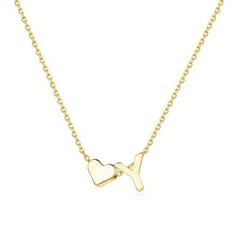 Dainty Initial Necklaces for Women Gold Plated Heart Initial Necklace Tiny Letter Necklaces Gift for Girls (Y)