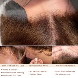 Aolvoblees 30 Inch Chocolate Brown Body Wave Human Hair Wig 13x4 HD Lace Front Frontal Glueless Brown Wigs Human Hair Pre Plucked Colored with Baby Hair for Black Women 180% Density