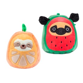 Squishmallows - Juego de 2 juguetes de peluche de sandía y perezoso naranja de 8 pulgadas, paquete de 2 unidades - Kellytoy oficial - Juguete de peluche de perezoso de frutas suave y esponjoso, regalo