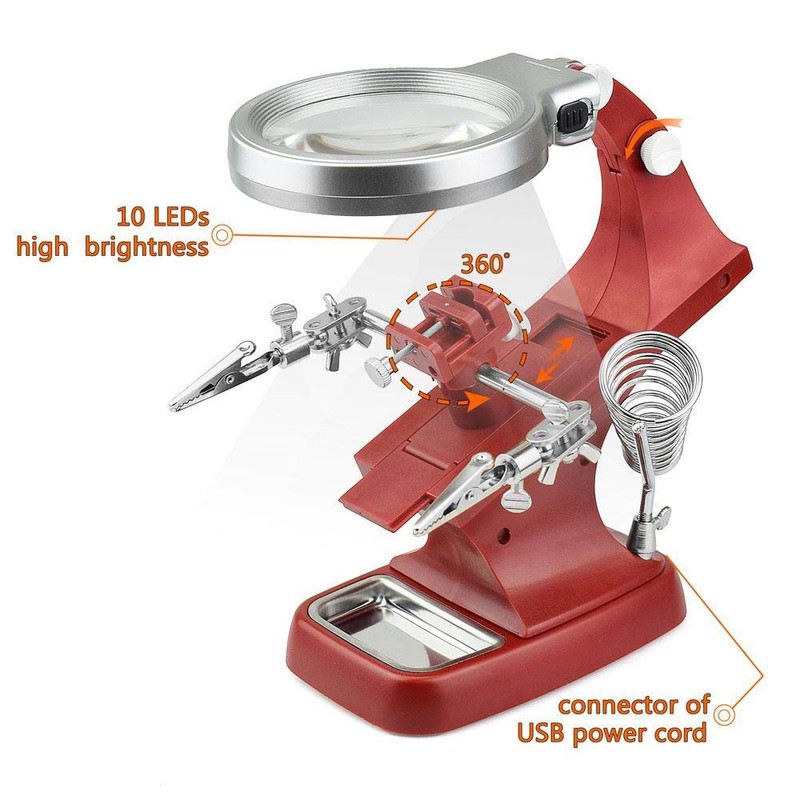 Welding Magnifier Third Hand LED Lamp Stand, Magnifying Glasses Soldering
