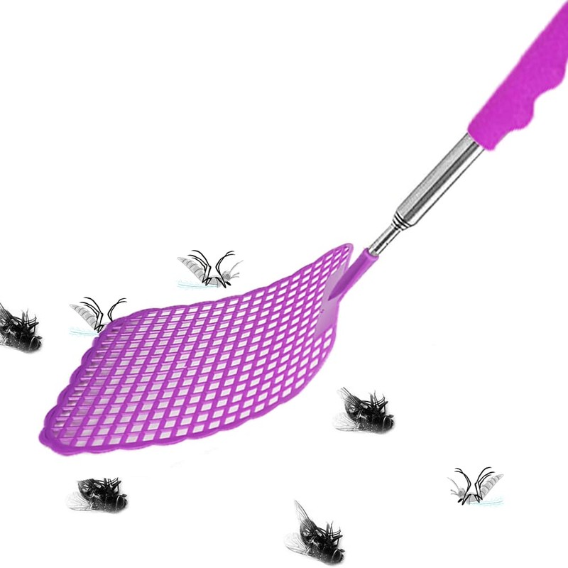 Plastic Telescopic Fly Swatter, Stainless Steel Telescopic Rod Bezel, Mosquito