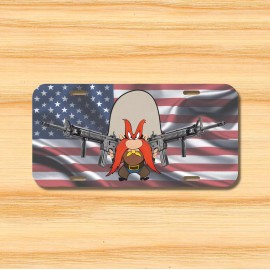 Yosemite Sam AR15 M16 Vehicle License Plate, Front Auto NRA American Flag 1776