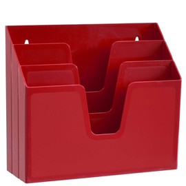 Acrimet Horizontal Triple File Folder Holder Organizer, Open Top Desktop Document Sorter for Letter Size Papers & Folders, Plastic (Solid Red)