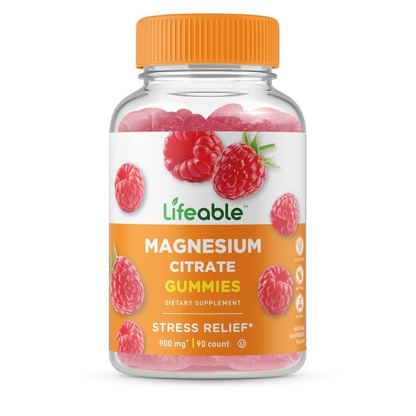 Lifeable Magnesium Citrate - Great Tasting Natural Flavor Gummy Supplement - Gluten Free Vegetarian GMO-Free Chewable, for Calm, Memory, Stress Relief Support - for Adult Men Women - 90 Gummies