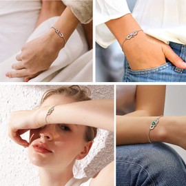 Charm Bracelets For Women Sterling Silver March Birthstone Cubic Zirconia Dainty Infinity Heart Bracelet