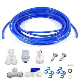 Lemoy Fridge Connection and Ice Maker Kit for Reverse Osmosis Water Systems, 16 feet 1/4 inch Tubing with 1/4 inch Push-In and Compression Fittings (blue)