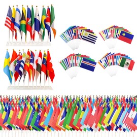UGrandF 200 Pack World Country Flags on Sticks, Mini Handheld National Flags - Includes Most Countries, 8.2 x 5.5 Inches