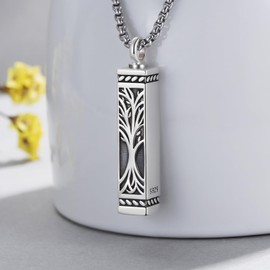 DTOBJ Sterling Silver Urn Necklace for Human Ashes Tree of Life Cremation Pendant with Rolo Chain 22+2 Inches - Keepsake Jewelry for Men and Women.