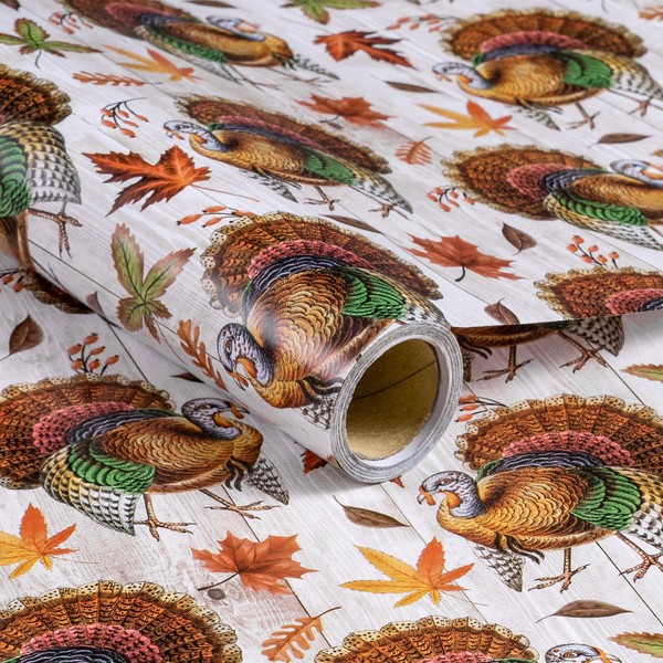 LeZakaa Thanksgiving Wrapping Paper Roll - Maple Leaf & Turkey