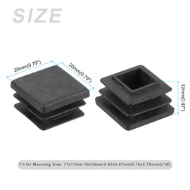 METALLIXITY Square Tube End Cap(20 x 20mm) 12Pcs, Plastic Plugs Insert End Caps Pipe Cap Cover Threaded End Blanking Caps Protector - for Square Tube Fence Furniture Table Chair Legs, Black