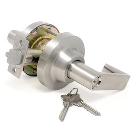 MiLocks Commercial Door Lever Lock, Grade 1 Lockset Cylindrical Lever Industrial Heavy-Duty Locking Door Handles for Office (Entry, Satin Nickel)