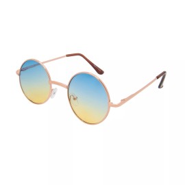 OWL KIDS CHILD SIZE ROUND SUNGLASSES 2 TONE BLUE-YELLOW COLORED LENS HIPPIE HIPSTER