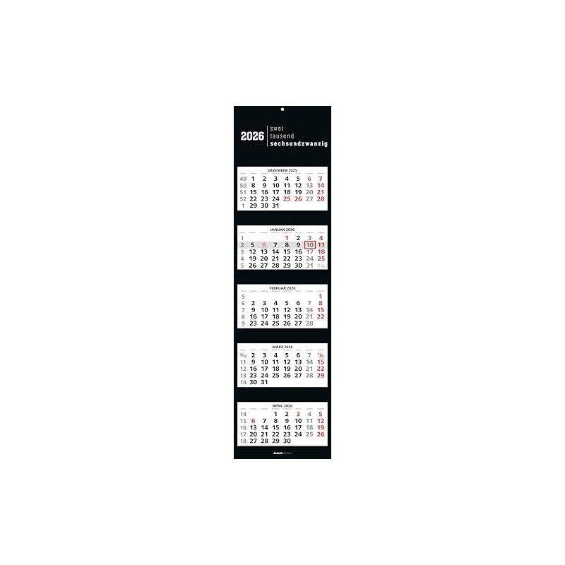 5-Monatskalender Black 2026 - Büro-Kalender 33x20 cm (geschlossen), 33x120 (geöffnet)