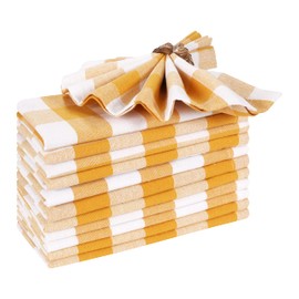 Cloth Dinner Napkin Gingham Plaid Check Fabric-18X18 Mustard White, Wedding Napkins, Cocktails Napkins, Fabric Napkins, Cotton Napkins, Mitered Corners & Generous Hem, Dinner Napkins Set of 12