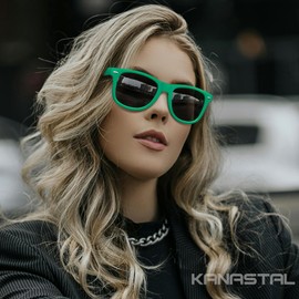 KANASTAL Sunglasses for Women Men Polarized Sunglasses Trendy Sun Glasses Square Black Shades Green Frame UV400 Protection for Party Outdoor Travel Driving